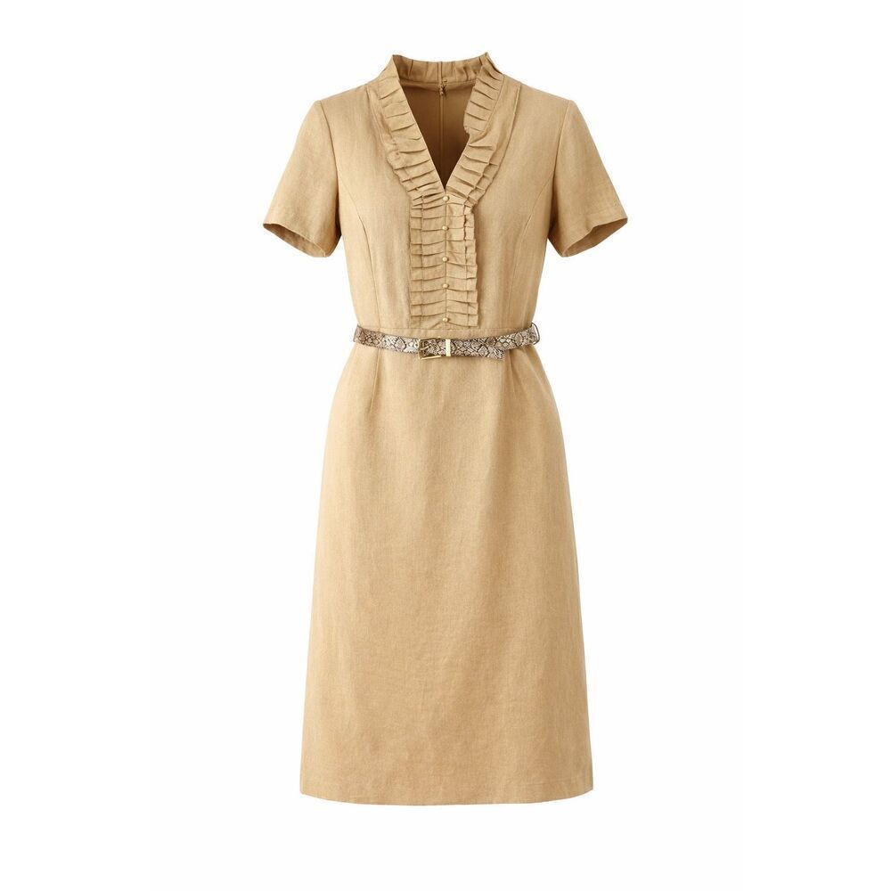 NWOT Alex Marie Justine Dress 10 Linen Blend Ruffle Belted Coastal Chic Summer